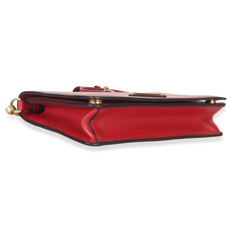 Prada Red Saffiano Triangle Logo Mini Crossbody Leather Handbag