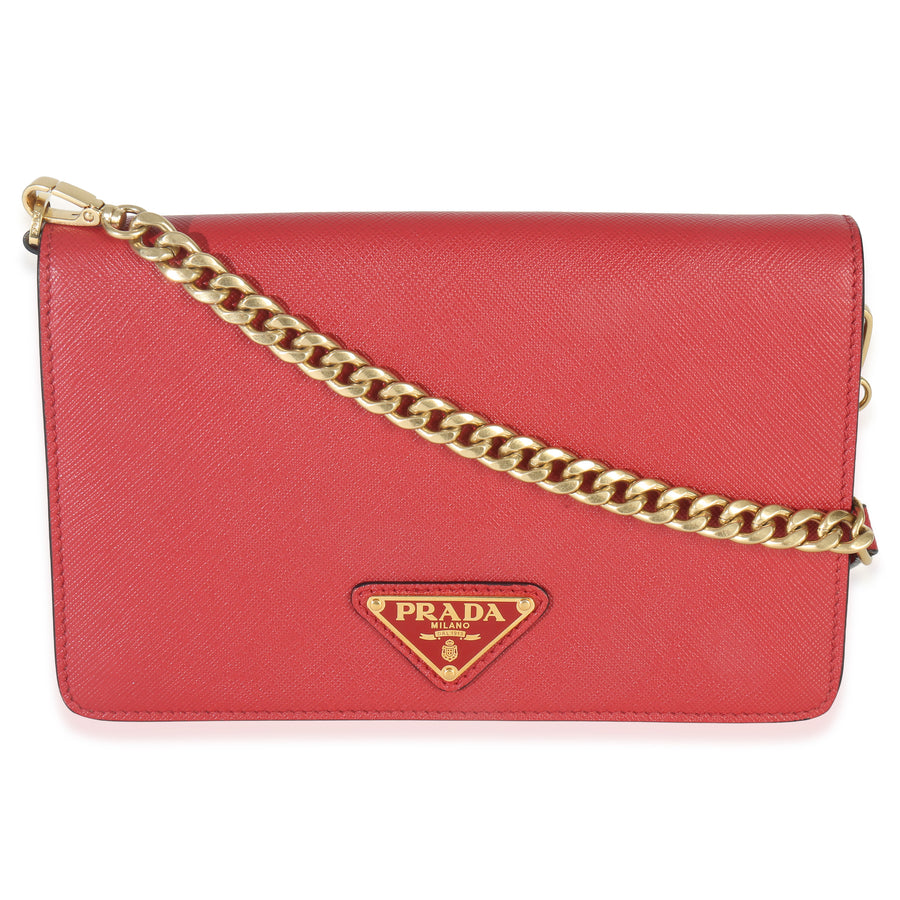 Prada Red Saffiano Triangle Logo Mini Crossbody Leather Handbag