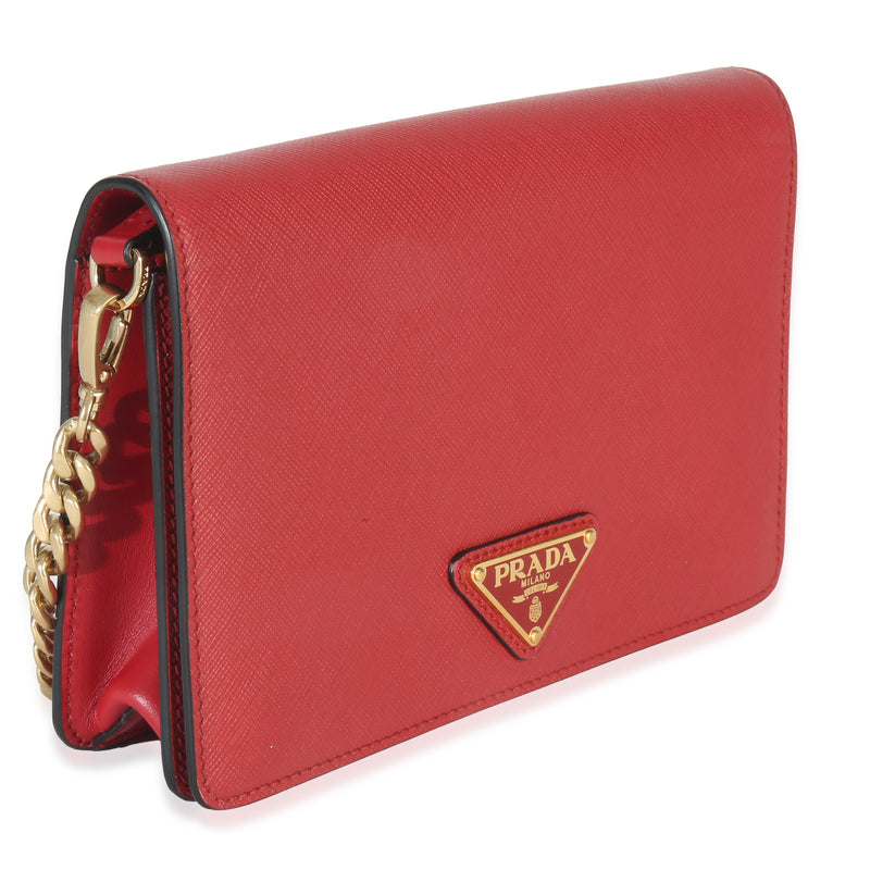Prada Red Saffiano Triangle Logo Mini Crossbody Leather Handbag
