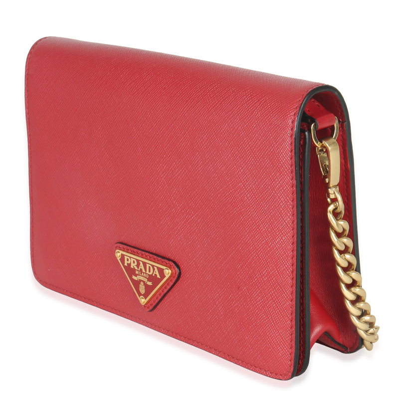 Prada Red Saffiano Triangle Logo Mini Crossbody Leather Handbag