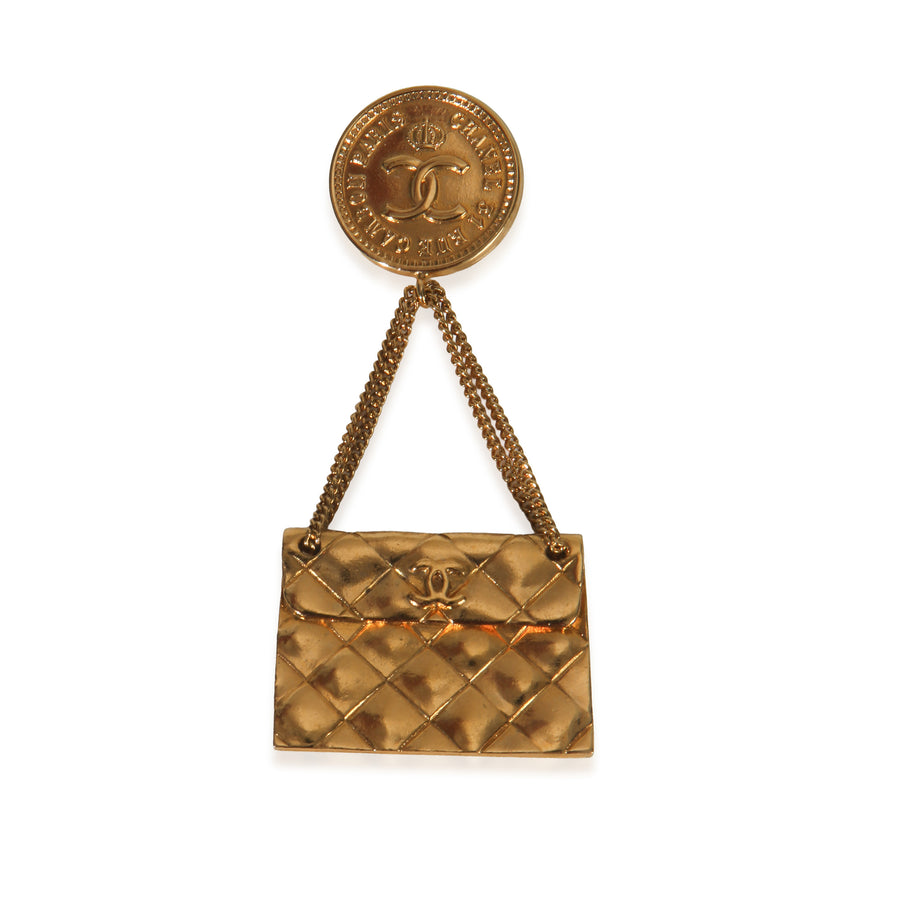 Chanel Gold-Plated Vintage Matelasse Bag Brooch