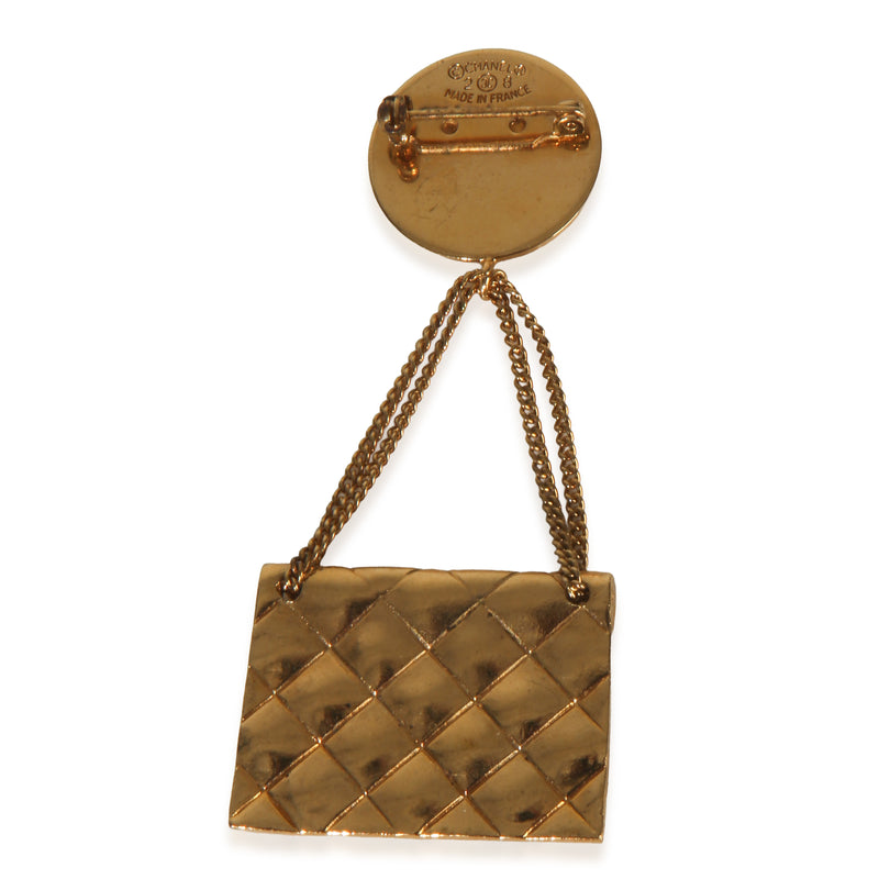 Chanel Gold-Plated Vintage Matelasse Bag Brooch