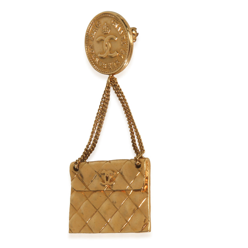 Chanel Gold-Plated Vintage Matelasse Bag Brooch