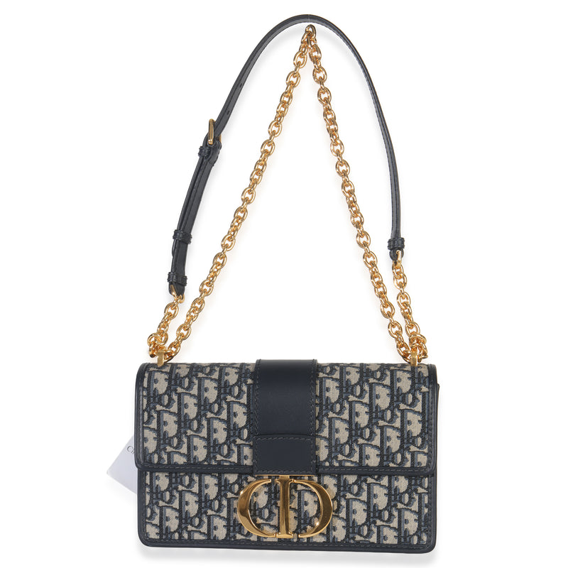 Christian Dior Blue Oblique 30 Montaigne Chain Bag Canvas Handbag