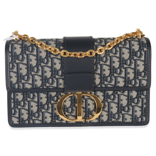 Christian Dior Blue Oblique 30 Montaigne Chain Bag Canvas Handbag