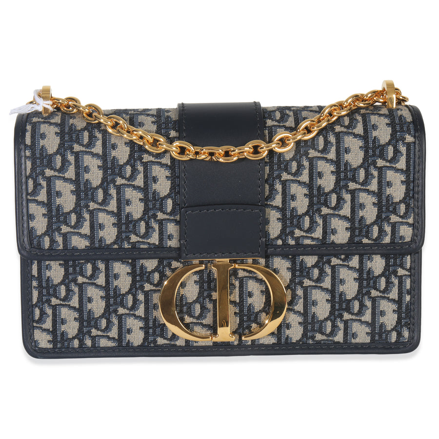 Christian Dior Blue Oblique 30 Montaigne Chain Bag Canvas Handbag