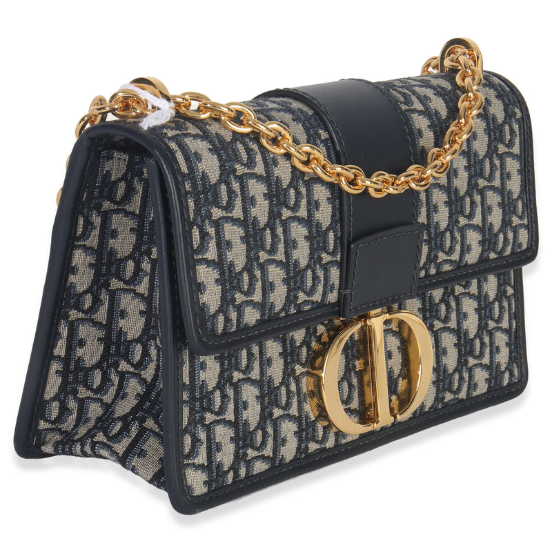 Christian Dior Blue Oblique 30 Montaigne Chain Bag Canvas Handbag