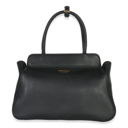 Prada Black Soft Grain Calfskin Medium Tote Leather Handbag