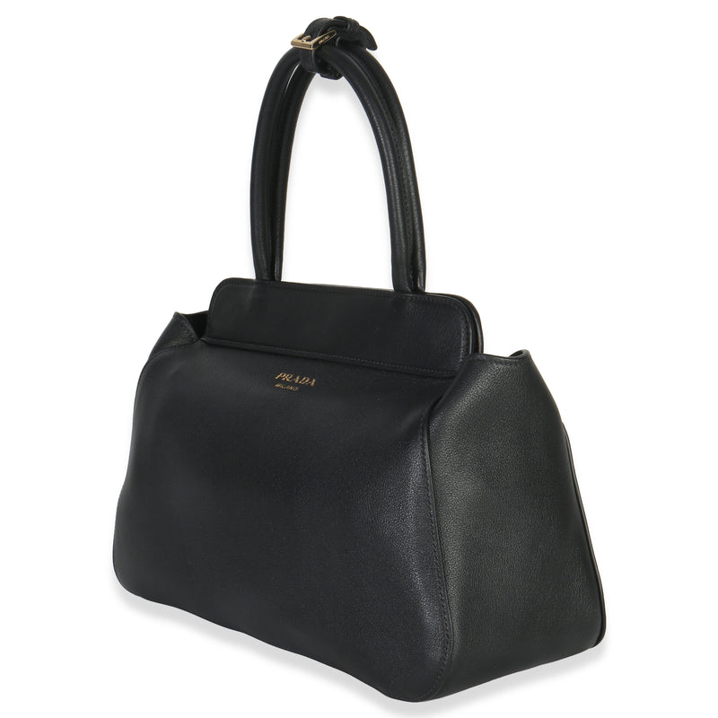 Prada Black Soft Grain Calfskin Medium Tote Leather Handbag