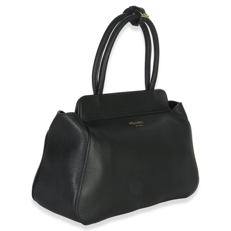 Prada Black Soft Grain Calfskin Medium Tote Leather Handbag