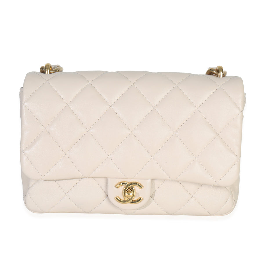 Chanel Beige Quilted Lambskin Large Funky Town Flap Bag Leather Handbag