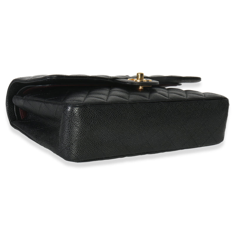 Chanel Black Quilted Caviar Medium Classic Double Flap Handbag Leather