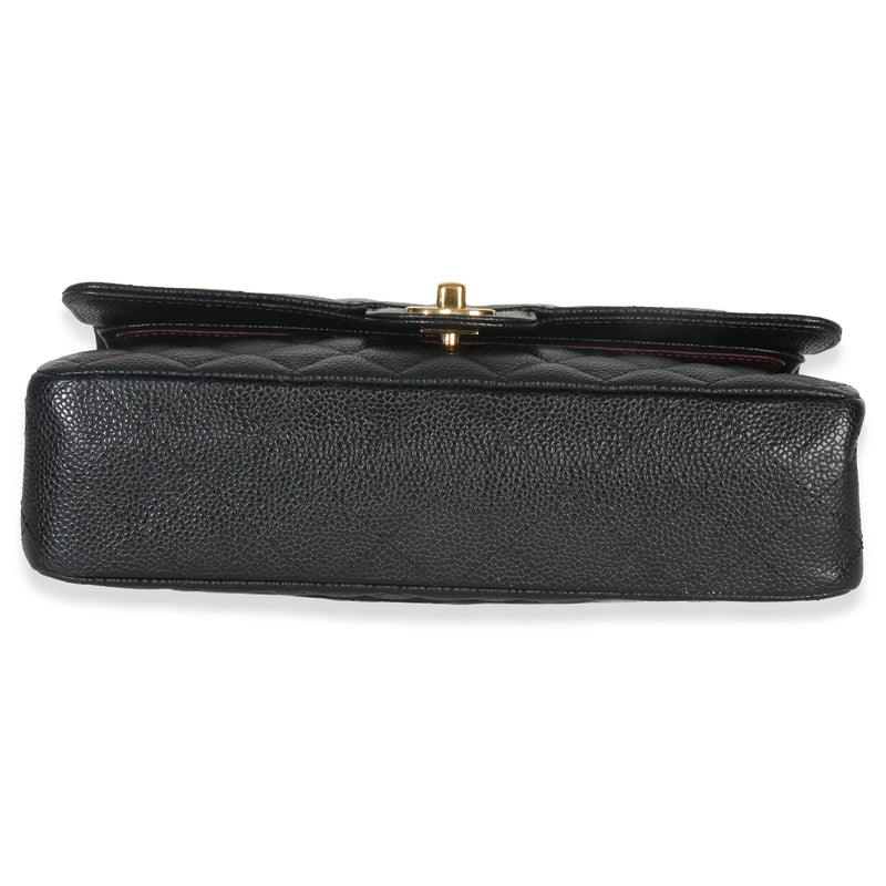 Chanel Black Quilted Caviar Medium Classic Double Flap Handbag Leather