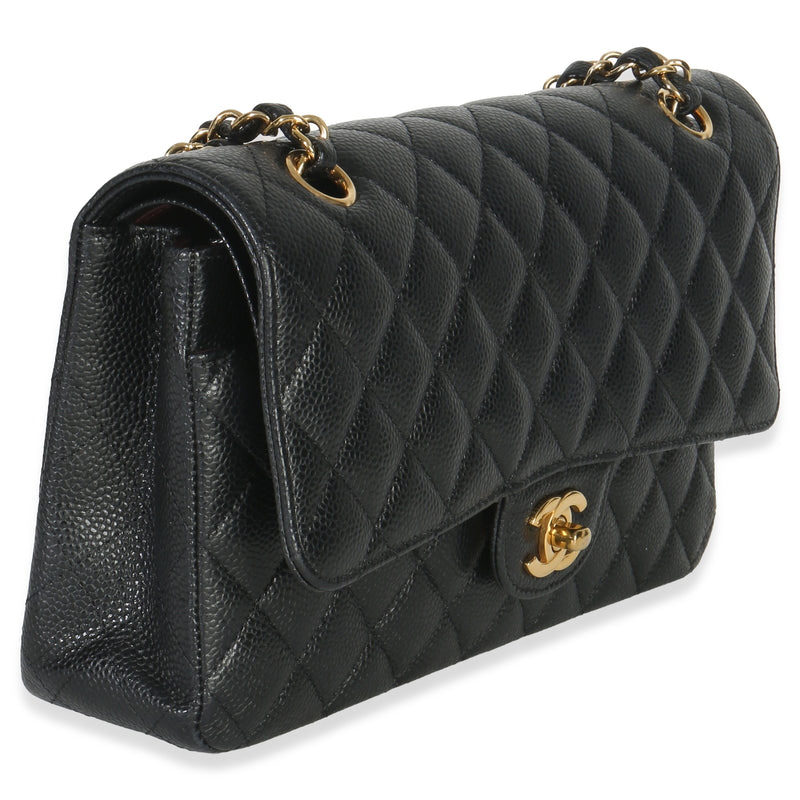 Chanel Black Quilted Caviar Medium Classic Double Flap Handbag Leather