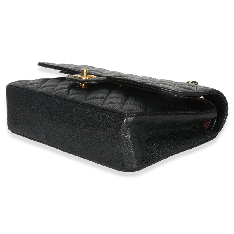 Chanel Black Quilted Caviar Medium Classic Double Flap Handbag Leather