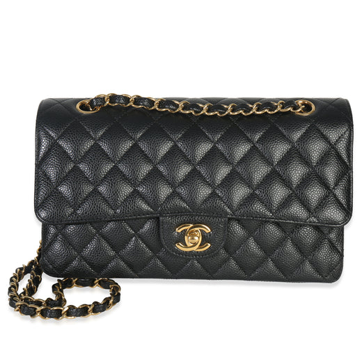 Chanel Black Quilted Caviar Medium Classic Double Flap Handbag Leather
