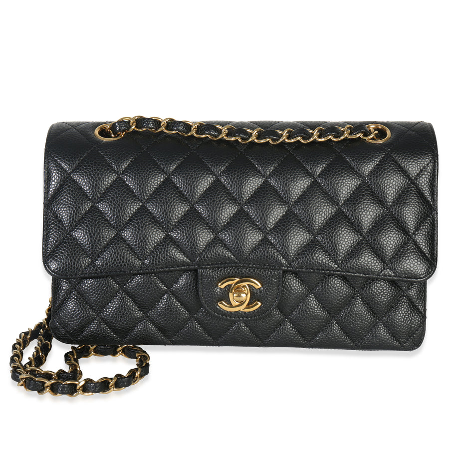 Chanel Black Quilted Caviar Medium Classic Double Flap Handbag Leather