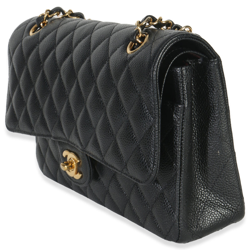 Chanel Black Quilted Caviar Medium Classic Double Flap Handbag Leather