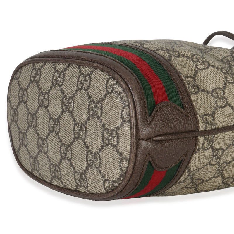 Gucci Beige Gg Supreme Canvas Ophidia Mini Bucket Bag Beige; Brown Coated Canvas; Leather Handbag