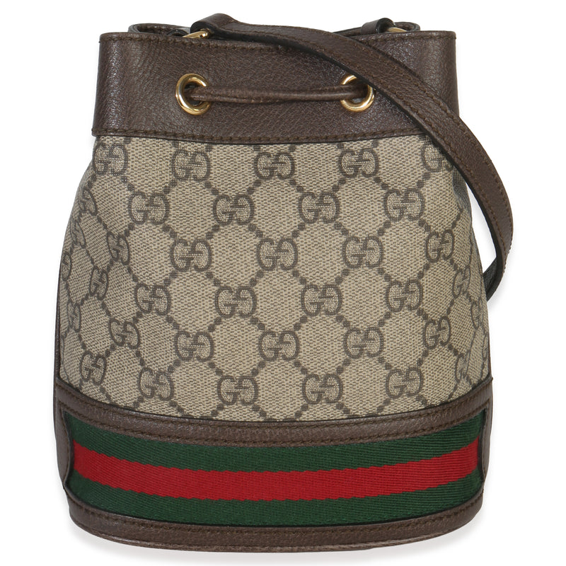 Gucci Beige Gg Supreme Canvas Ophidia Mini Bucket Bag Beige; Brown Coated Canvas; Leather Handbag