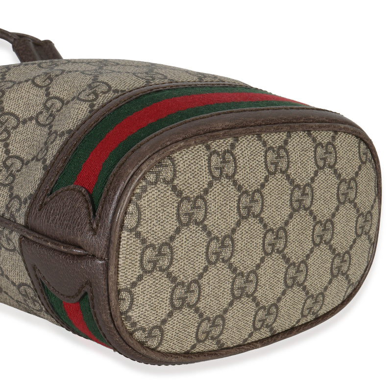 Gucci Beige Gg Supreme Canvas Ophidia Mini Bucket Bag Beige; Brown Coated Canvas; Leather Handbag