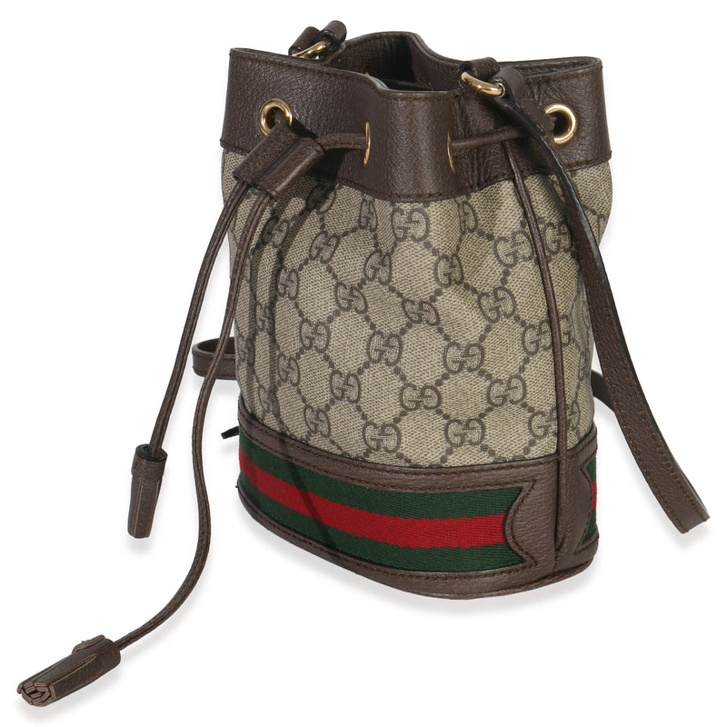 Gucci Beige Gg Supreme Canvas Ophidia Mini Bucket Bag Beige; Brown Coated Canvas; Leather Handbag