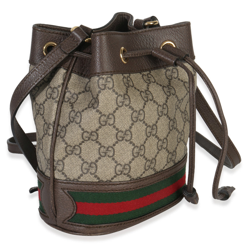Gucci Beige Gg Supreme Canvas Ophidia Mini Bucket Bag Beige; Brown Coated Canvas; Leather Handbag