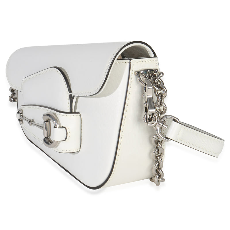 Gucci White Calfskin Mini Asymmetric Horsebit 1955 Shoulder Bag Leather Handbag