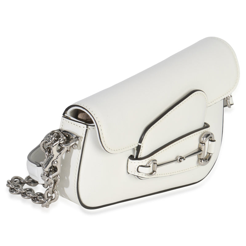 Gucci White Calfskin Mini Asymmetric Horsebit 1955 Shoulder Bag Leather Handbag
