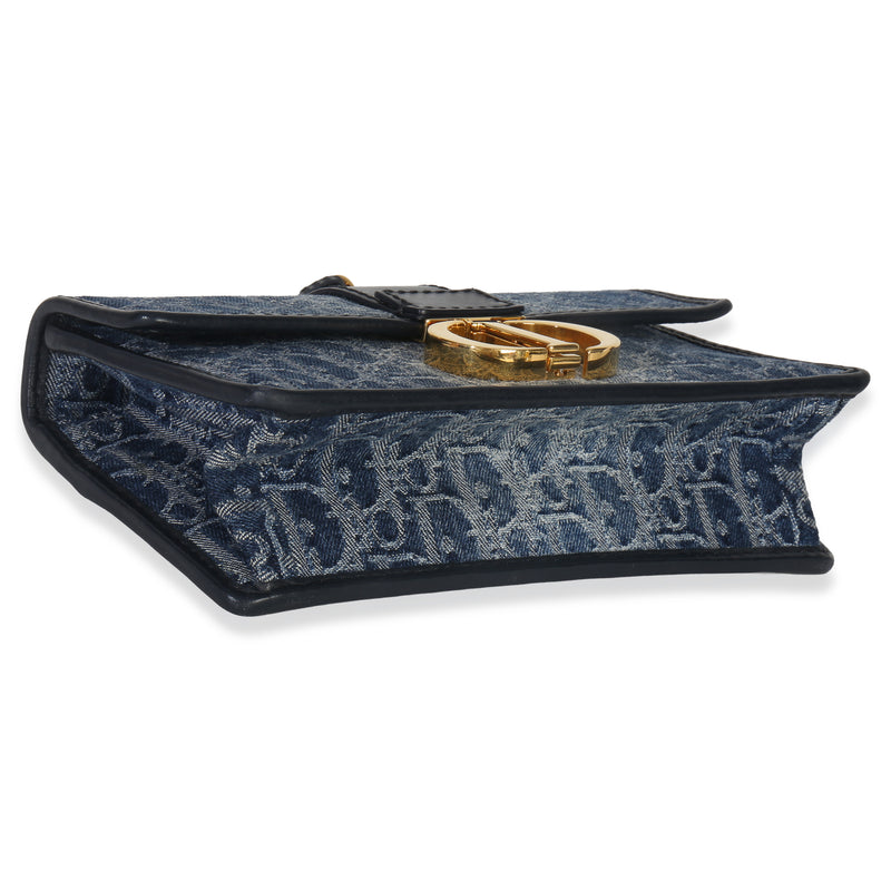 Christian Dior Blue Denim Oblique 30 Montaigne East West Chain Bag Handbag