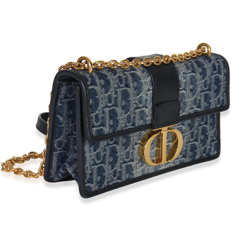 Christian Dior Blue Denim Oblique 30 Montaigne East West Chain Bag Handbag