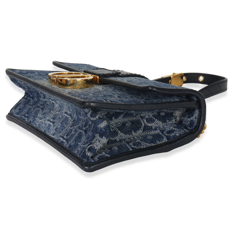 Christian Dior Blue Denim Oblique 30 Montaigne East West Chain Bag Handbag