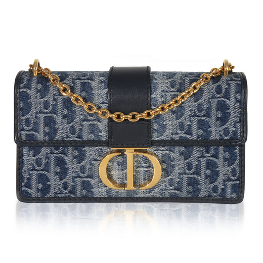 Christian Dior Blue Denim Oblique 30 Montaigne East West Chain Bag Handbag