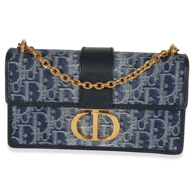 Christian Dior Blue Denim Oblique 30 Montaigne East West Chain Bag Handbag
