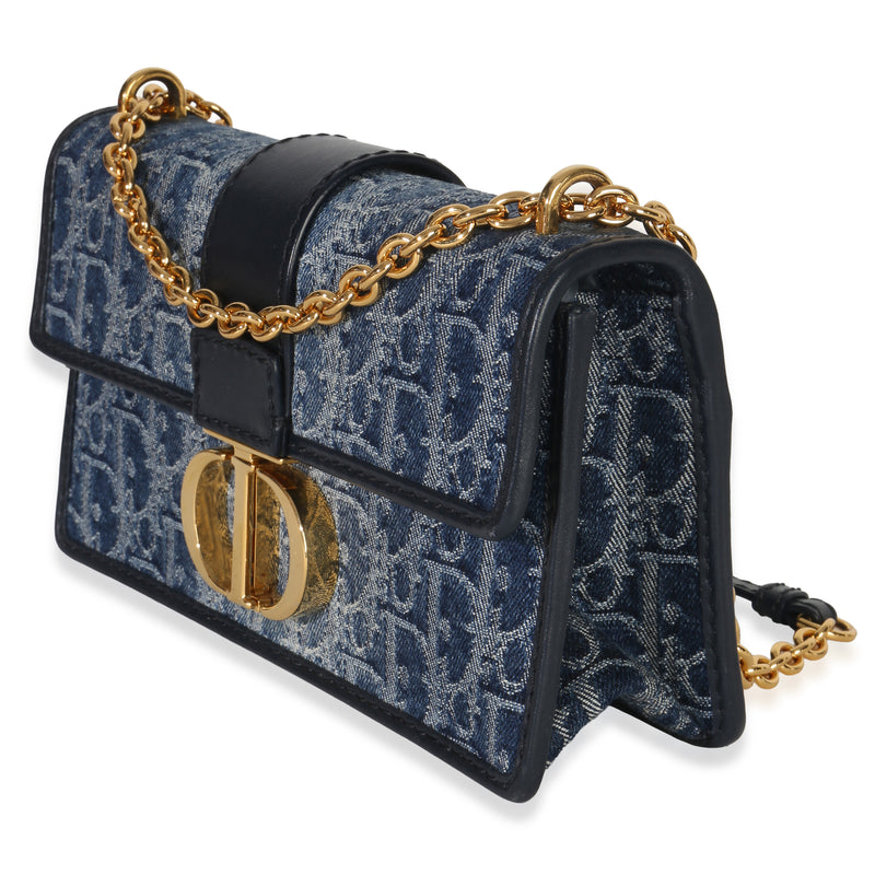 Christian Dior Blue Denim Oblique 30 Montaigne East West Chain Bag Handbag