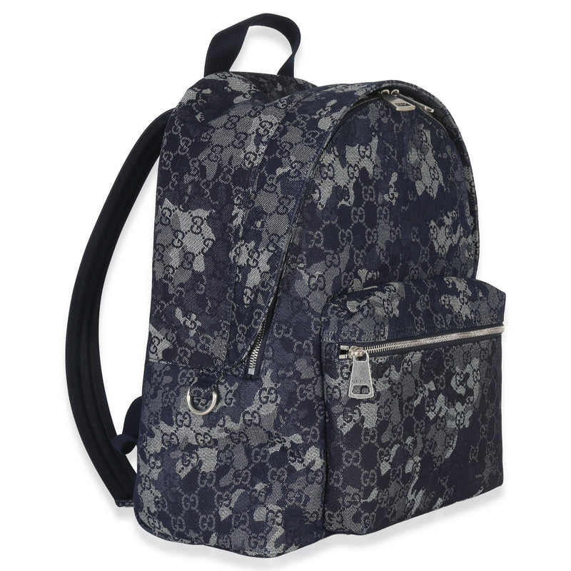 Gucci Navy Jacquard Denim Gg Monogram Backpack Blue Handbag