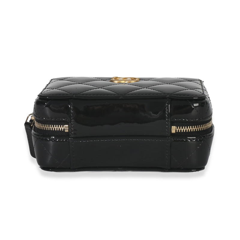 Chanel Black Quilted Patent Mini Vanity Chain Bag Leather Handbag