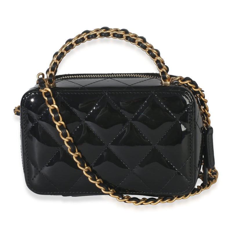 Chanel Black Quilted Patent Mini Vanity Chain Bag Leather Handbag