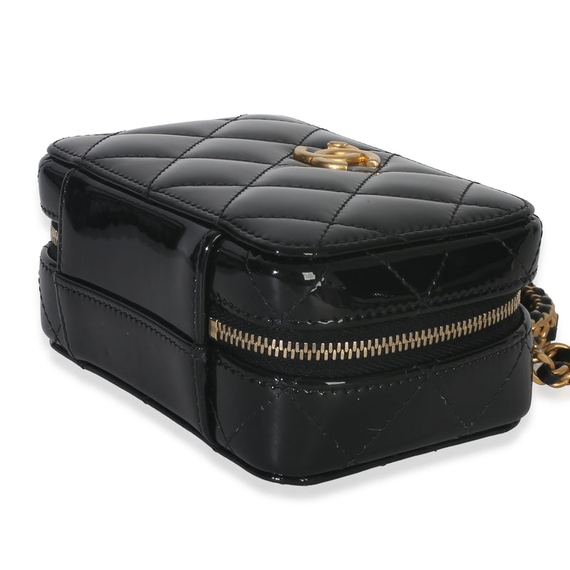 Chanel Black Quilted Patent Mini Vanity Chain Bag Leather Handbag