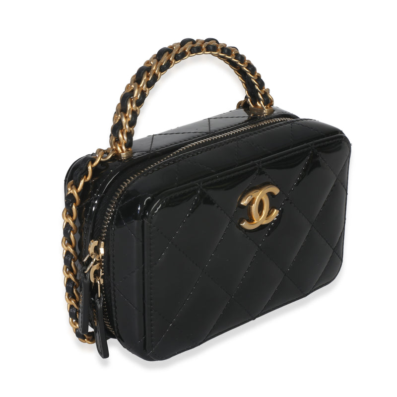 Chanel Black Quilted Patent Mini Vanity Chain Bag Leather Handbag