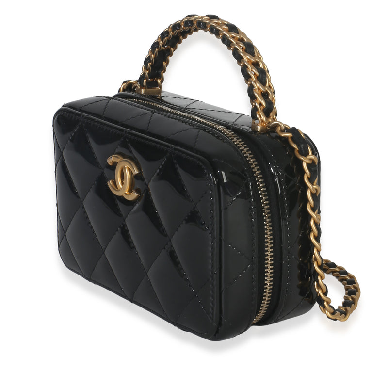 Chanel Black Quilted Patent Mini Vanity Chain Bag Leather Handbag