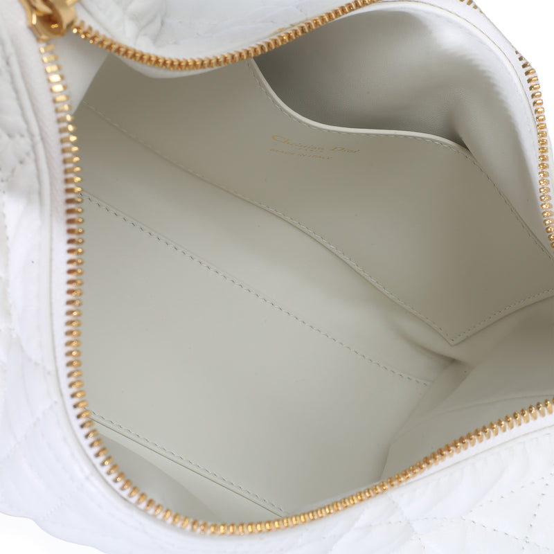 Christian Dior Latte Lambskin Macrocannage Medium D-Dream Bag White Leather Handbag