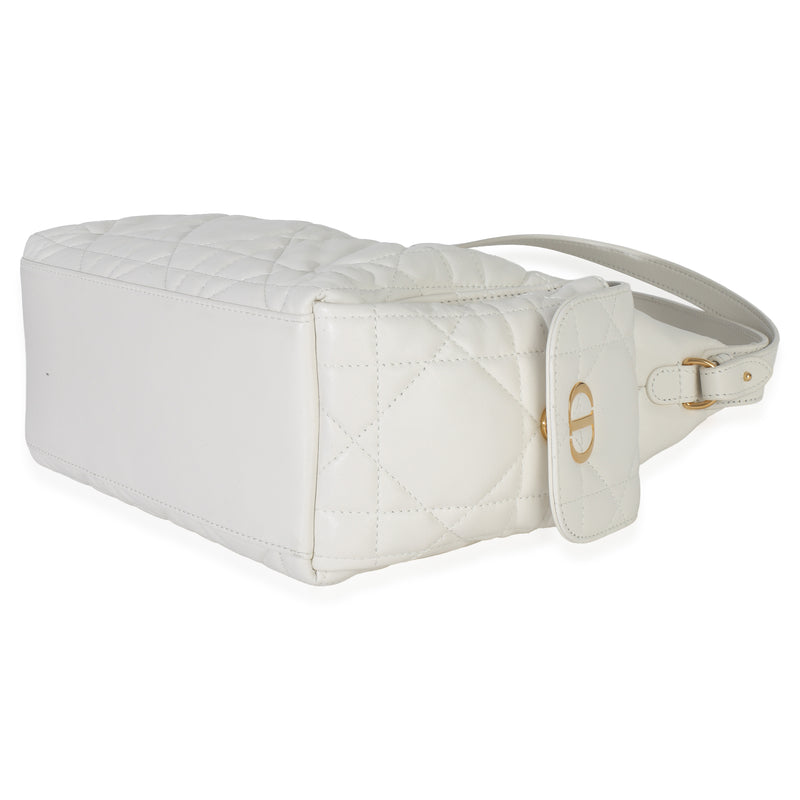 Christian Dior Latte Lambskin Macrocannage Medium D-Dream Bag White Leather Handbag