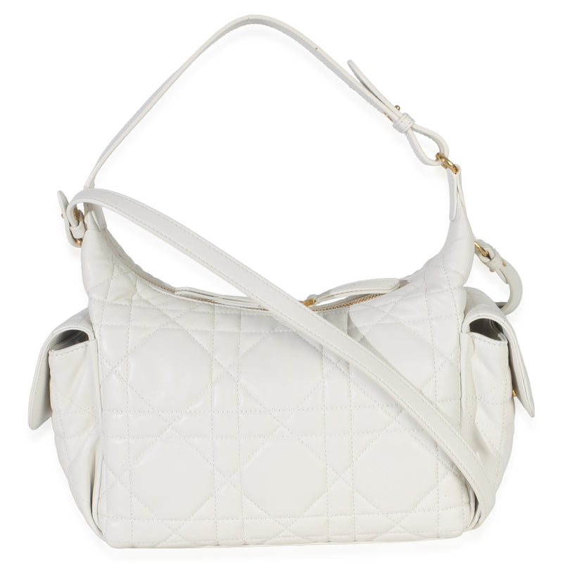 Christian Dior Latte Lambskin Macrocannage Medium D-Dream Bag White Leather Handbag