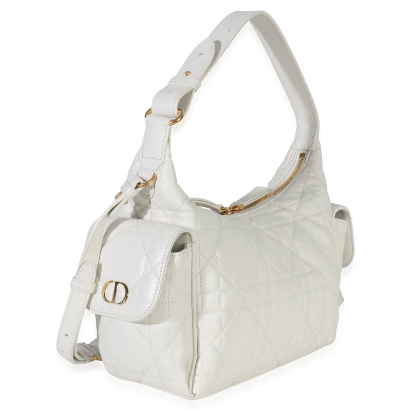 Christian Dior Latte Lambskin Macrocannage Medium D-Dream Bag White Leather Handbag
