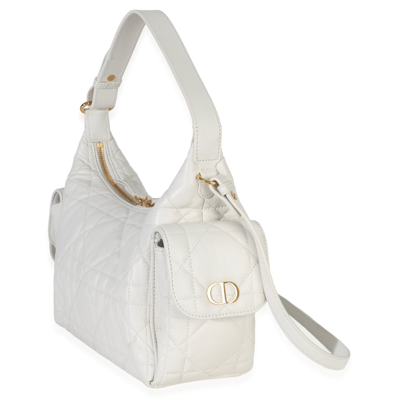 Christian Dior Latte Lambskin Macrocannage Medium D-Dream Bag White Leather Handbag