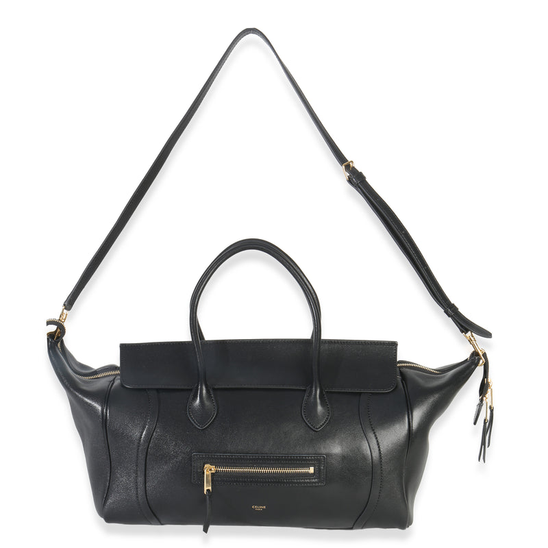 Celine Black Supple Shiny Lambskin Medium New Luggage Leather Handbag