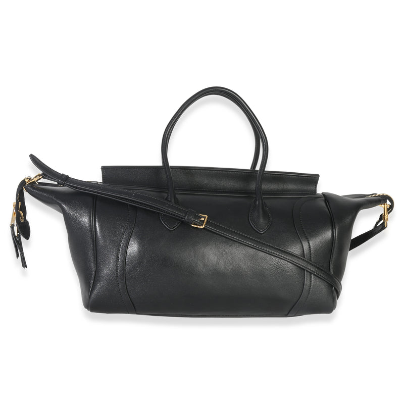 Celine Black Supple Shiny Lambskin Medium New Luggage Leather Handbag