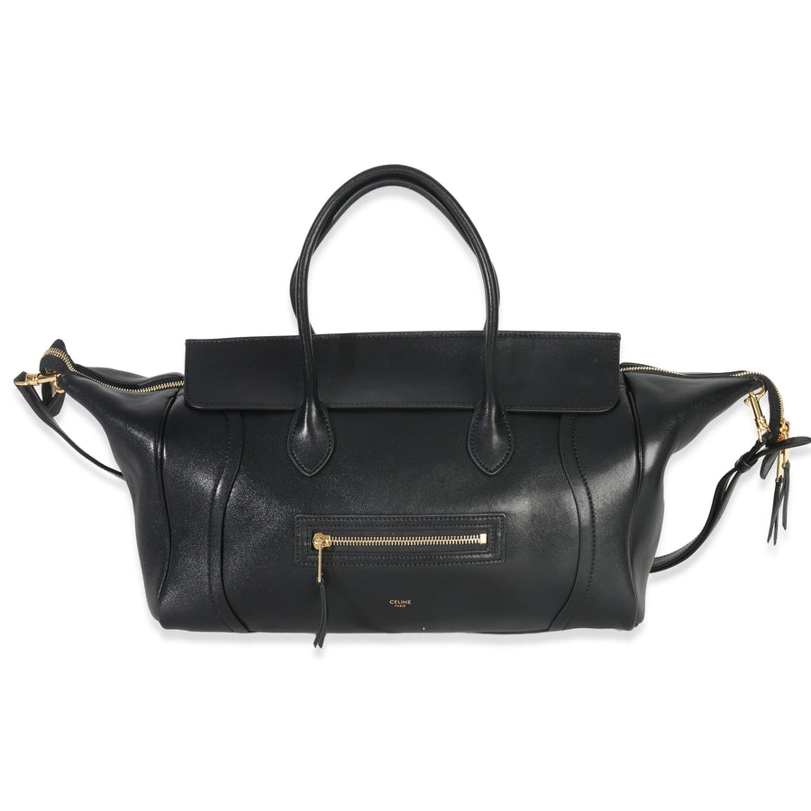 Celine Black Supple Shiny Lambskin Medium New Luggage Leather Handbag
