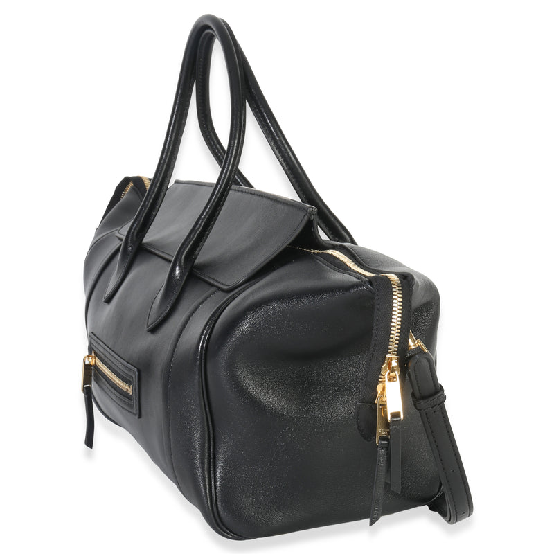 Celine Black Supple Shiny Lambskin Medium New Luggage Leather Handbag
